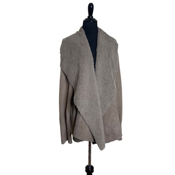 Halston sand brown drape front waterfall suede sweater coat size 1X - Picture 11 of 11